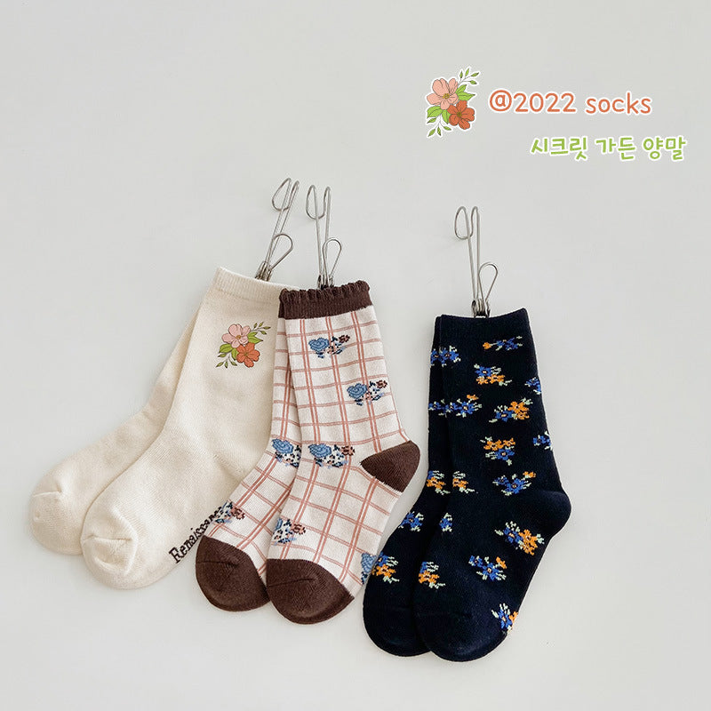 Girls Flower Checked Accessories Socks
