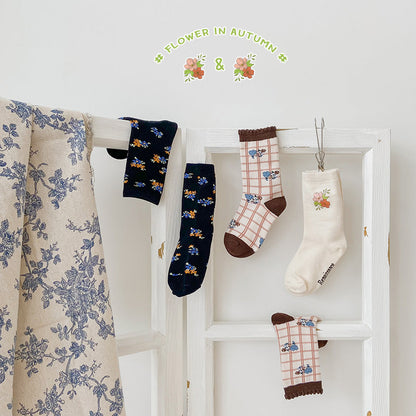 Girls Flower Checked Accessories Socks