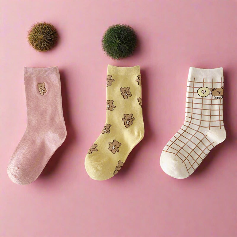 Girls Checked Cartoon Accessories Socks