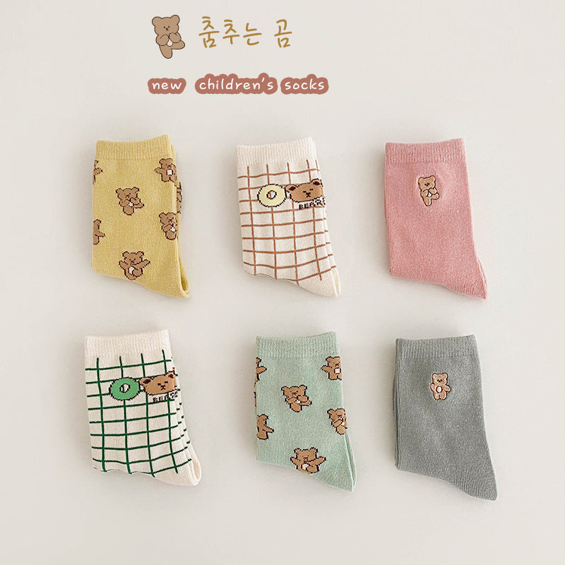 Girls Checked Cartoon Accessories Socks