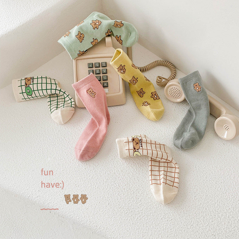Girls Checked Cartoon Accessories Socks