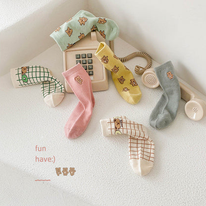 Girls Checked Cartoon Accessories Socks