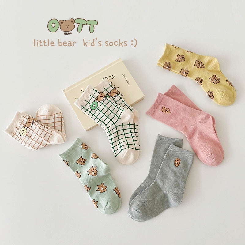 Girls Checked Cartoon Accessories Socks