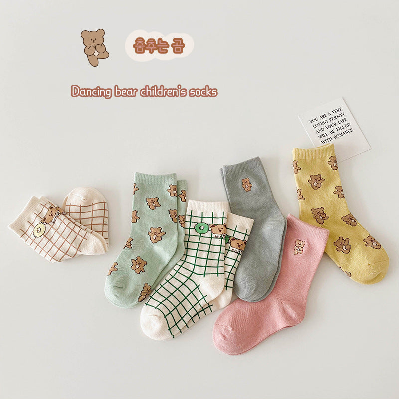 Girls Checked Cartoon Accessories Socks