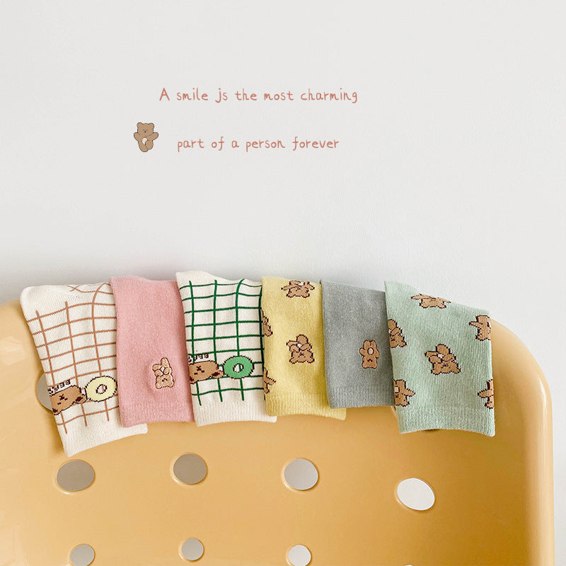 Girls Checked Cartoon Accessories Socks
