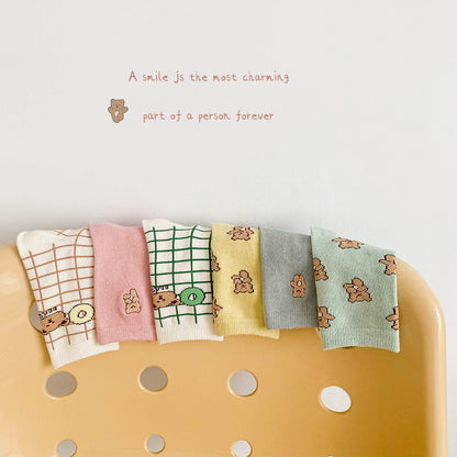Girls Checked Cartoon Accessories Socks