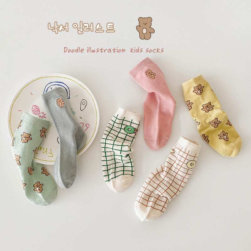 Girls Checked Cartoon Accessories Socks