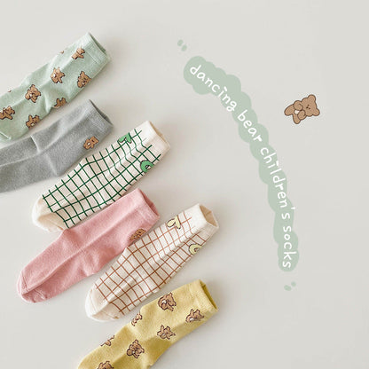 Girls Checked Cartoon Accessories Socks
