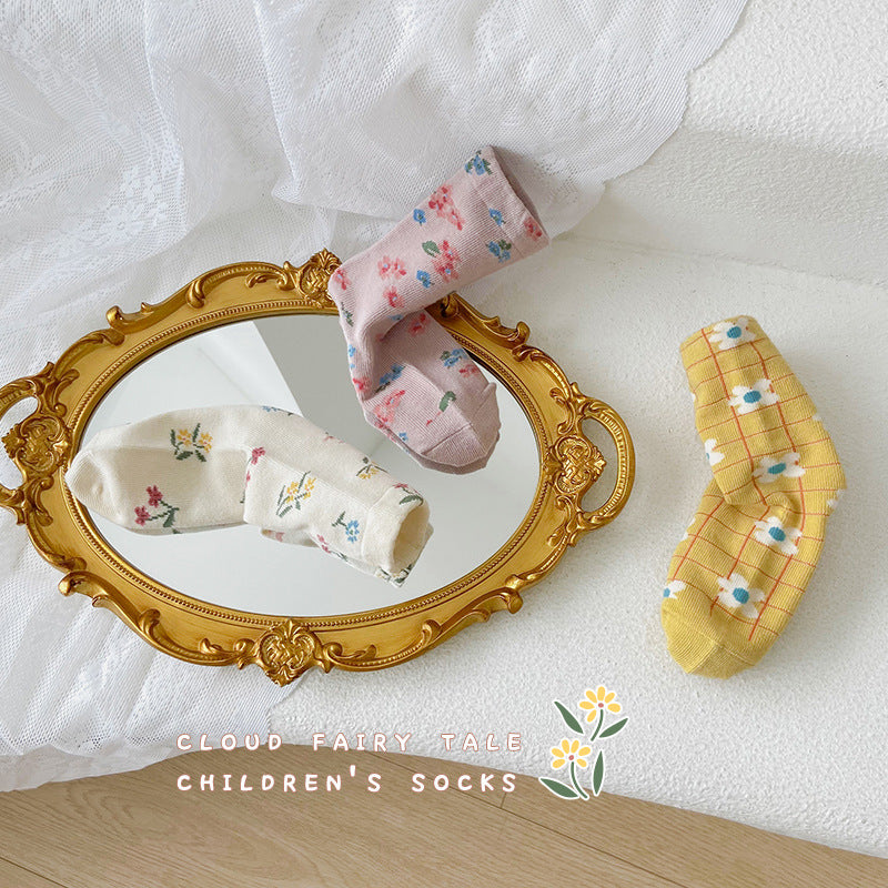 Girls Flower Checked Accessories Socks Wholesale 230114309