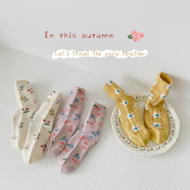 Girls Flower Checked Accessories Socks Wholesale 230114309