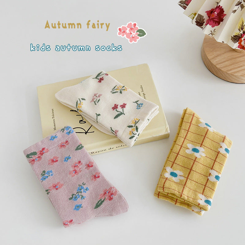 Girls Flower Checked Accessories Socks Wholesale 230114309