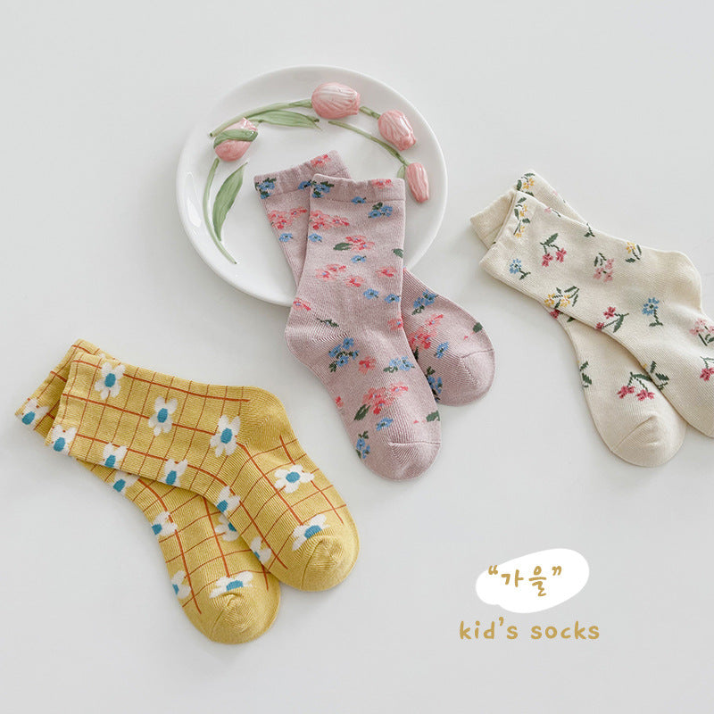 Girls Flower Checked Accessories Socks Wholesale 230114309