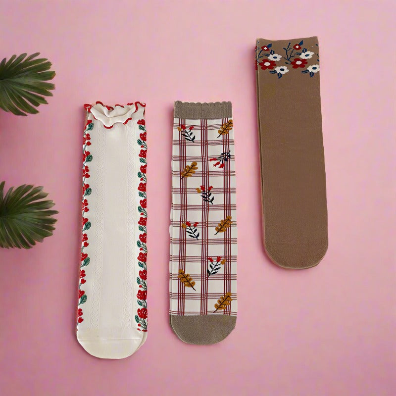 Unisex Flower Checked Accessories Socks Wholesale