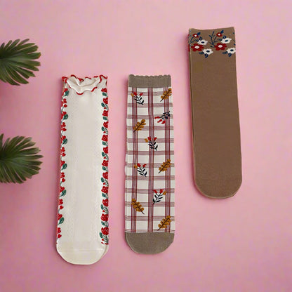 Unisex Flower Checked Accessories Socks Wholesale