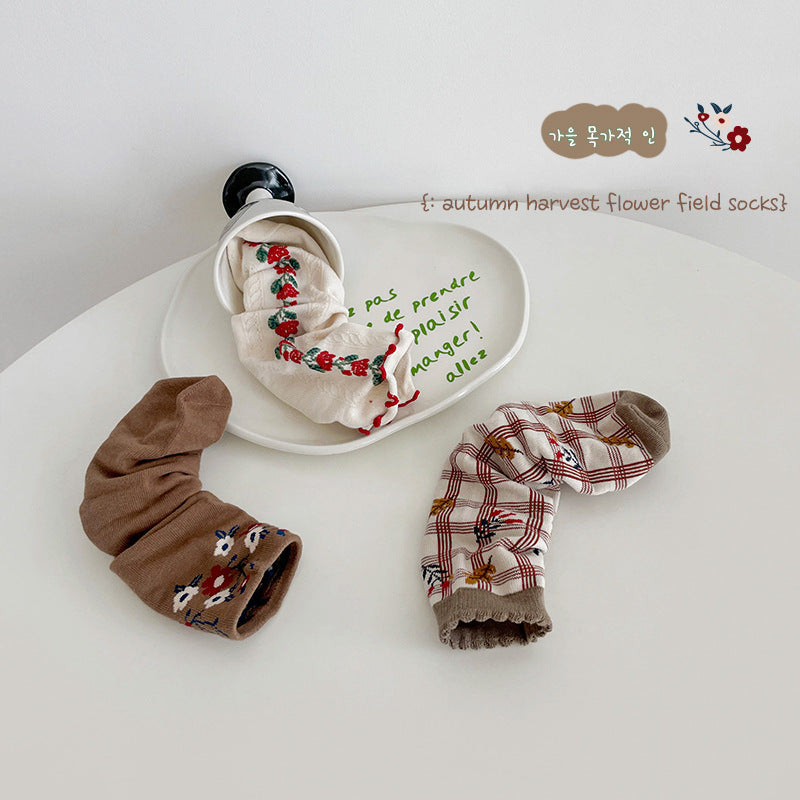 Unisex Flower Checked Accessories Socks Wholesale