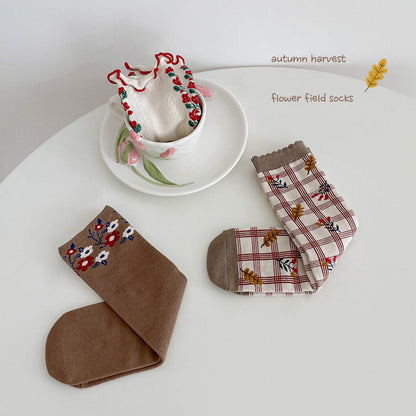 Unisex Flower Checked Accessories Socks Wholesale