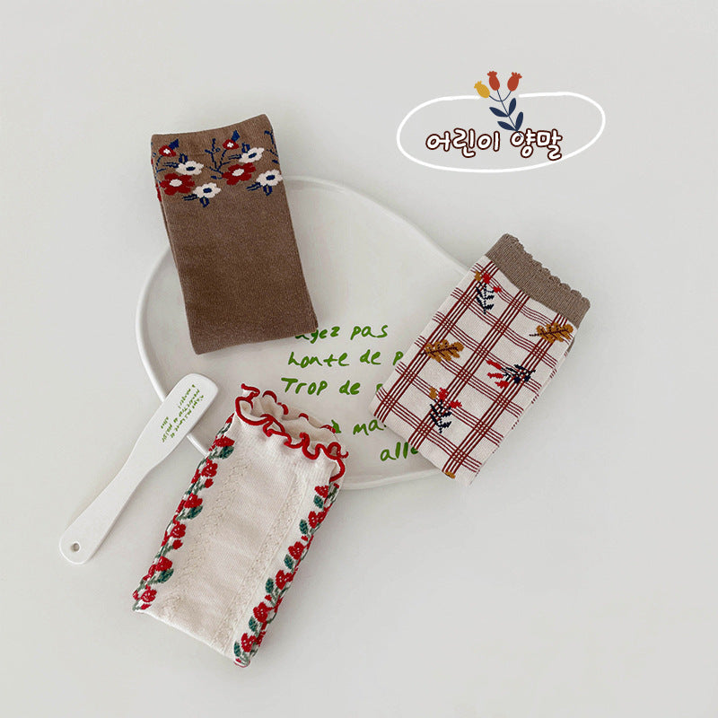 Unisex Flower Checked Accessories Socks Wholesale