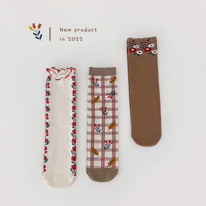 Unisex Flower Checked Accessories Socks Wholesale