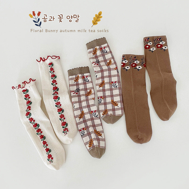 Unisex Flower Checked Accessories Socks Wholesale