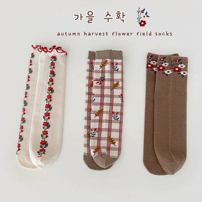 Unisex Flower Checked Accessories Socks Wholesale