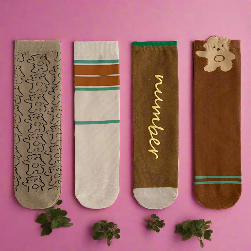 Unisex Striped Letters Cartoon Print Accessories Socks