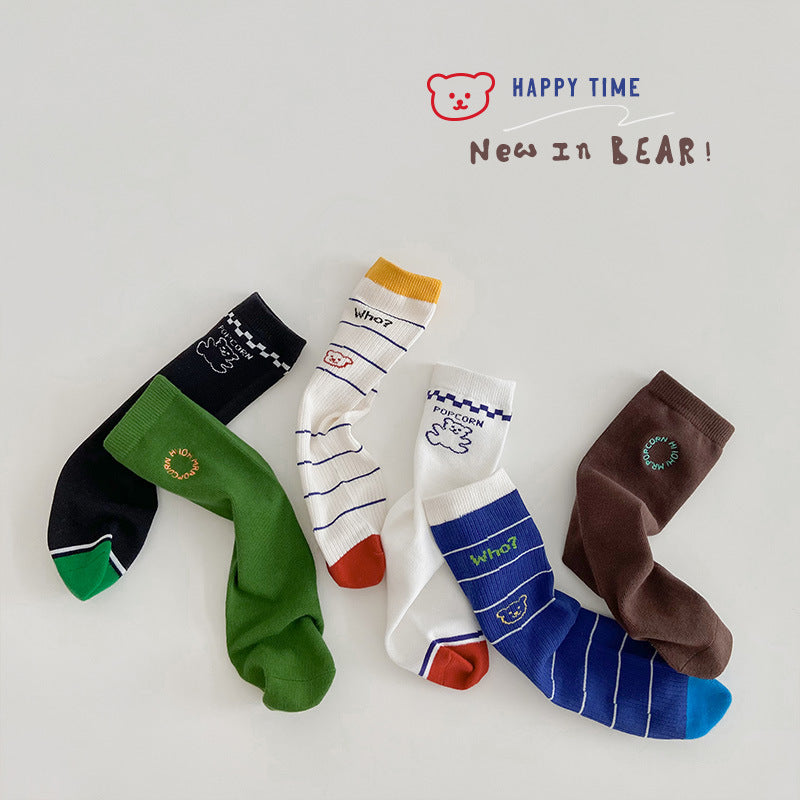 Unisex Striped Letters Cartoon Print Accessories Socks