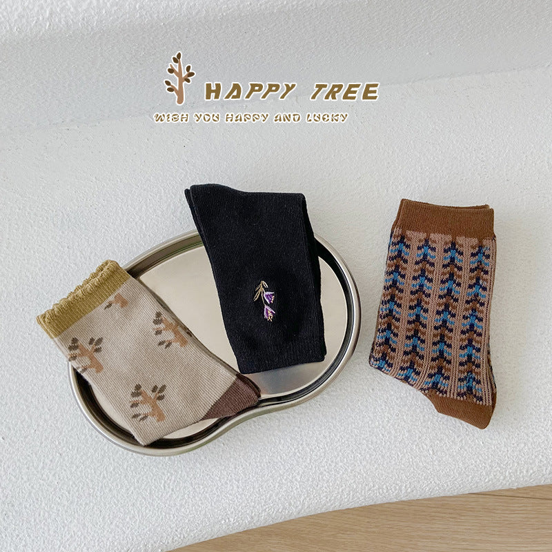 Unisex Plant Embroidered Print Accessories Socks Wholesale 230114353
