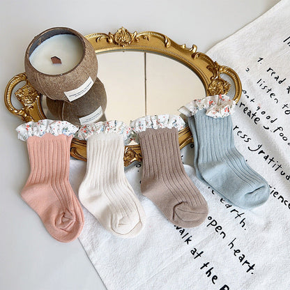Unisex Flower Muslin&Ribbed Print Accessories Socks Wholesale 230323594