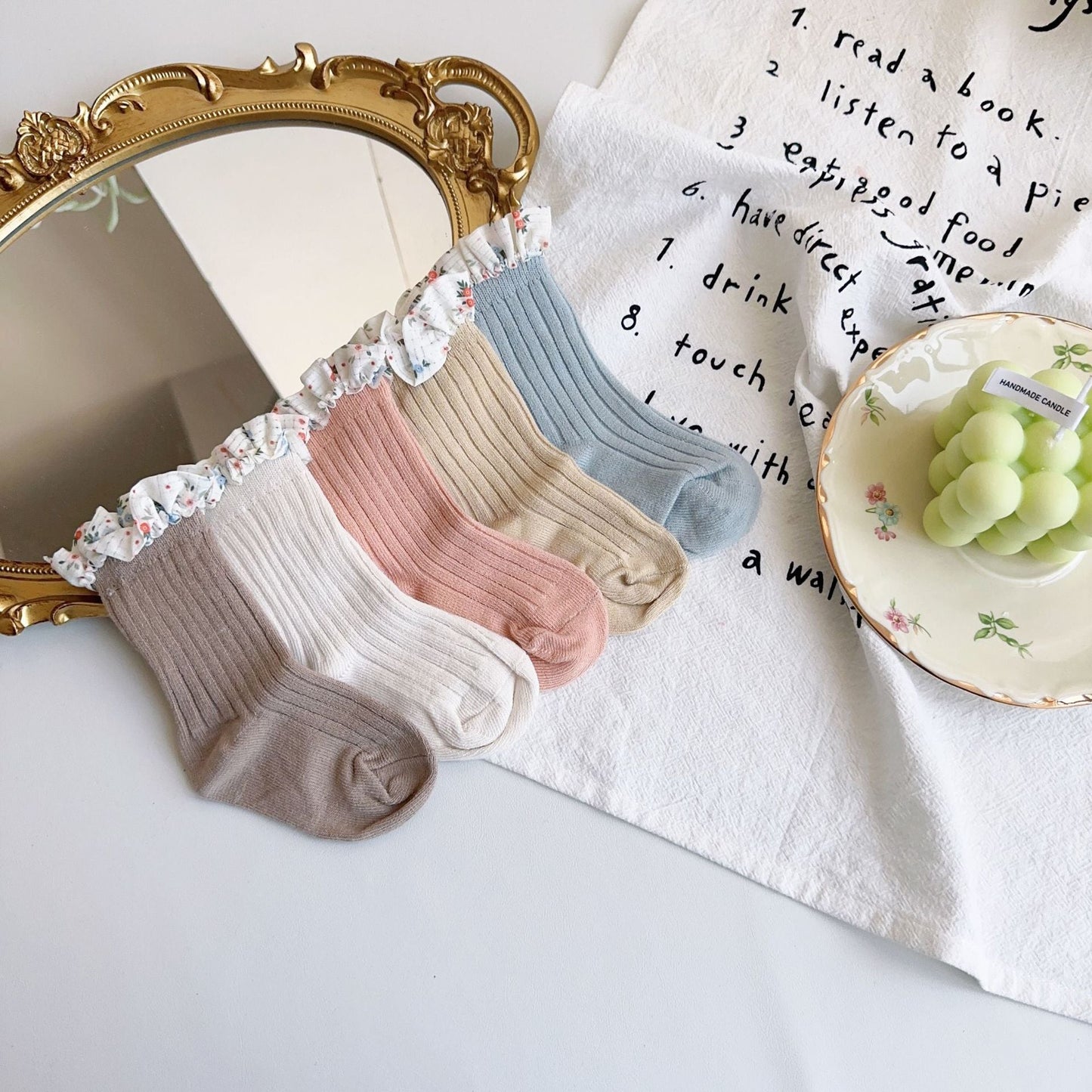 Unisex Flower Muslin&Ribbed Print Accessories Socks Wholesale 230323594