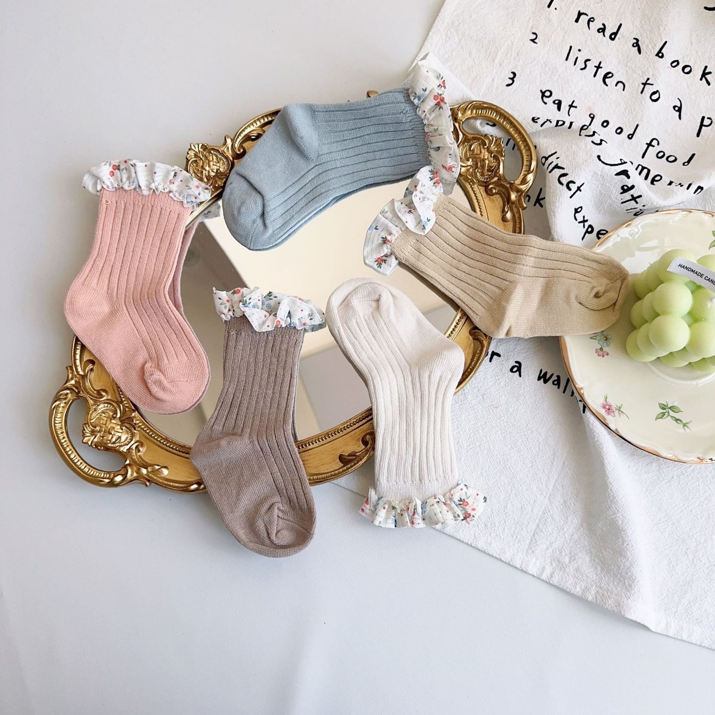Unisex Flower Muslin&Ribbed Print Accessories Socks Wholesale 230323594
