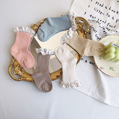 Unisex Flower Muslin&Ribbed Print Accessories Socks Wholesale 230323594