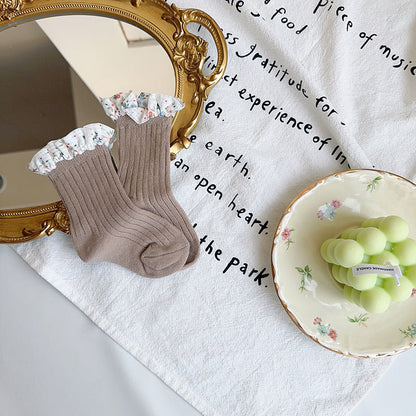 Unisex Flower Muslin&Ribbed Print Accessories Socks Wholesale 230323594