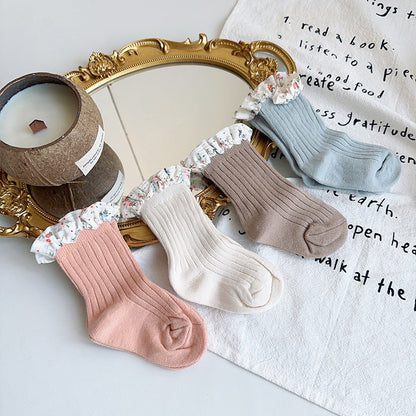 Unisex Flower Muslin&Ribbed Print Accessories Socks Wholesale 230323594