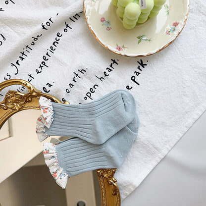 Unisex Flower Muslin&Ribbed Print Accessories Socks Wholesale 230323594