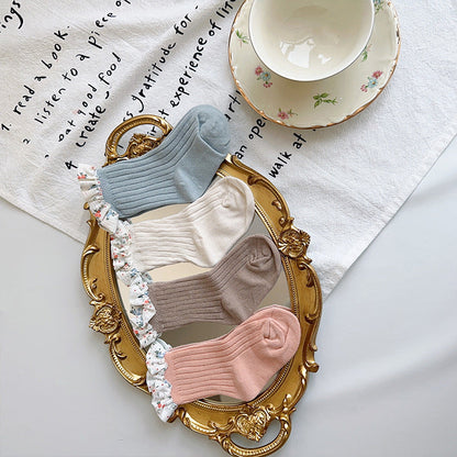 Unisex Flower Muslin&Ribbed Print Accessories Socks Wholesale 230323594