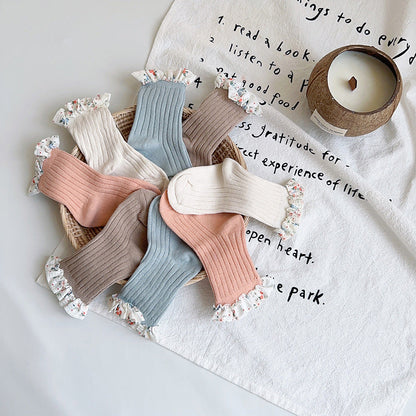 Unisex Flower Muslin&Ribbed Print Accessories Socks Wholesale 230323594