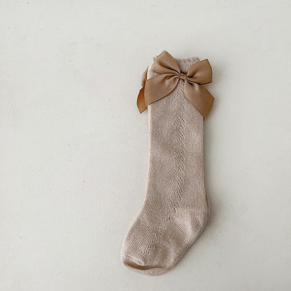 Baby Kid Girls Solid Color Bow Accessories Socks