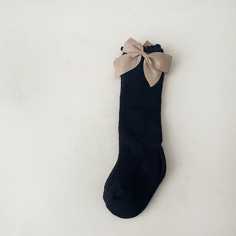 Baby Kid Girls Solid Color Bow Accessories Socks