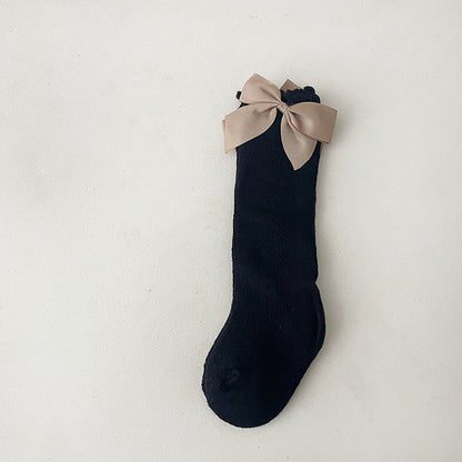 Baby Kid Girls Solid Color Bow Accessories Socks
