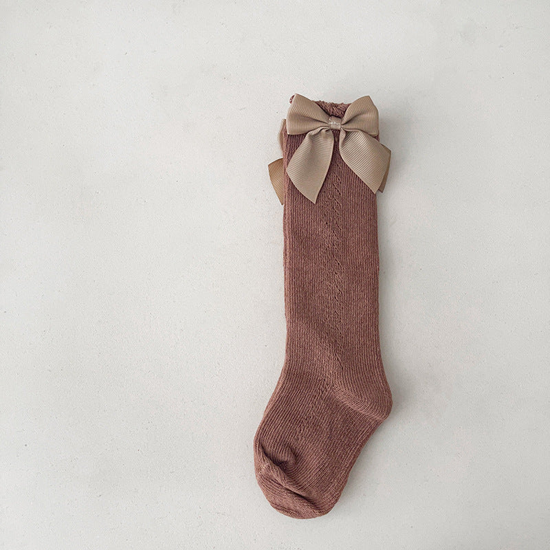 Baby Kid Girls Solid Color Bow Accessories Socks