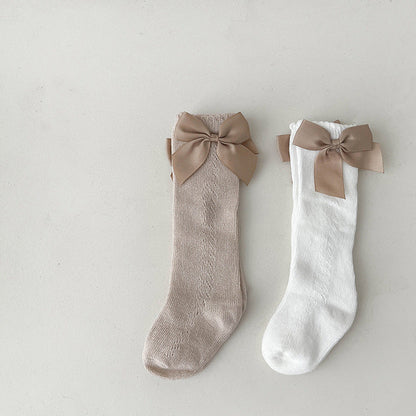 Baby Kid Girls Solid Color Bow Accessories Socks