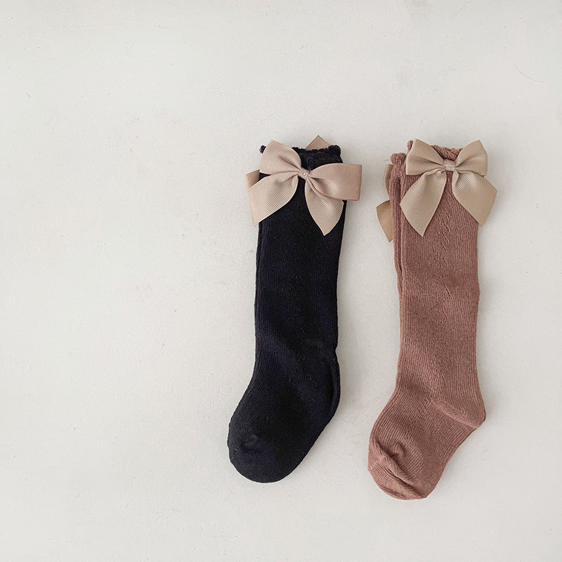 Baby Kid Girls Solid Color Bow Accessories Socks