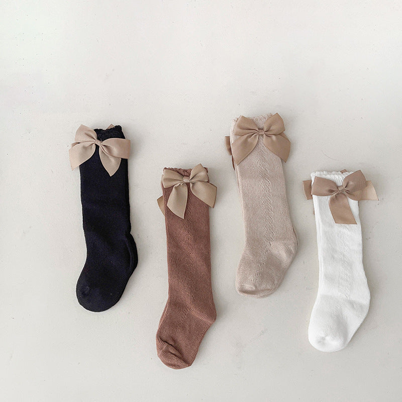 Baby Kid Girls Solid Color Bow Accessories Socks