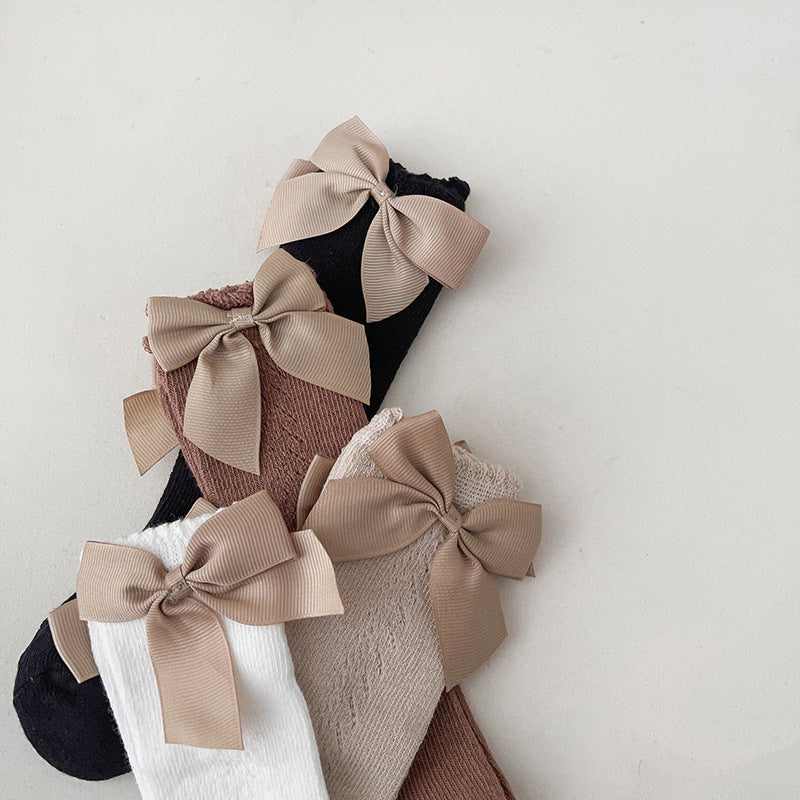 Baby Kid Girls Solid Color Bow Accessories Socks
