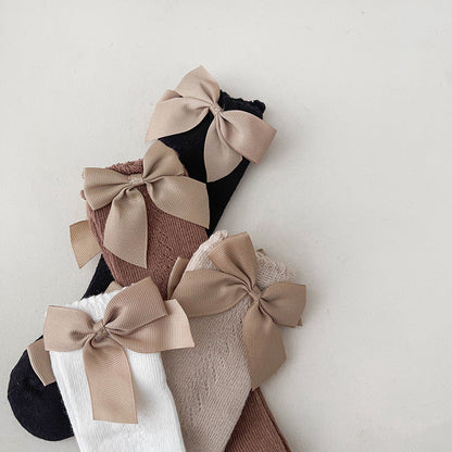 Baby Kid Girls Solid Color Bow Accessories Socks