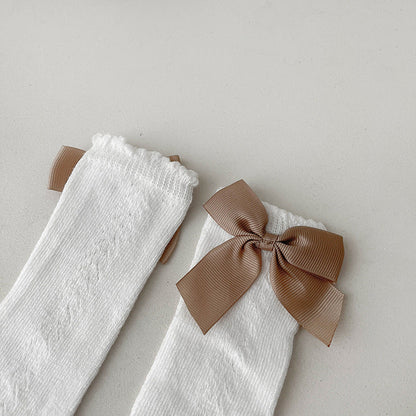 Baby Kid Girls Solid Color Bow Accessories Socks