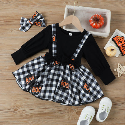 Baby Kid Girls Checked Print Halloween Rompers Wholesale