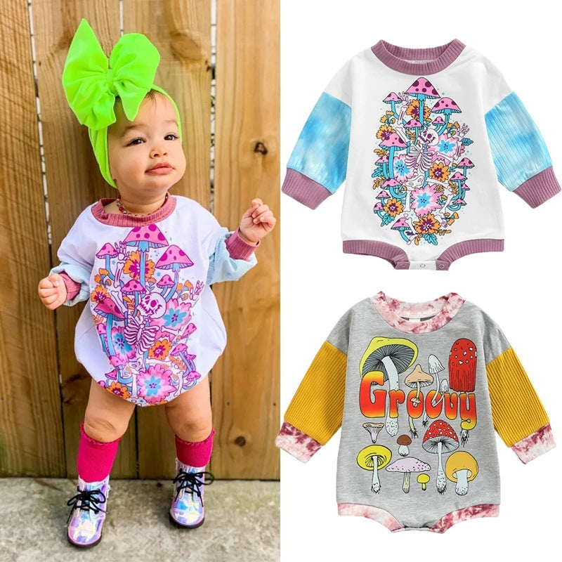 Baby Girls Letters Color-blocking Print Halloween Rompers
