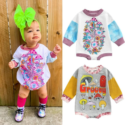 Baby Girls Letters Color-blocking Print Halloween Rompers