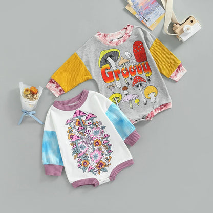 Baby Girls Letters Color-blocking Print Halloween Rompers